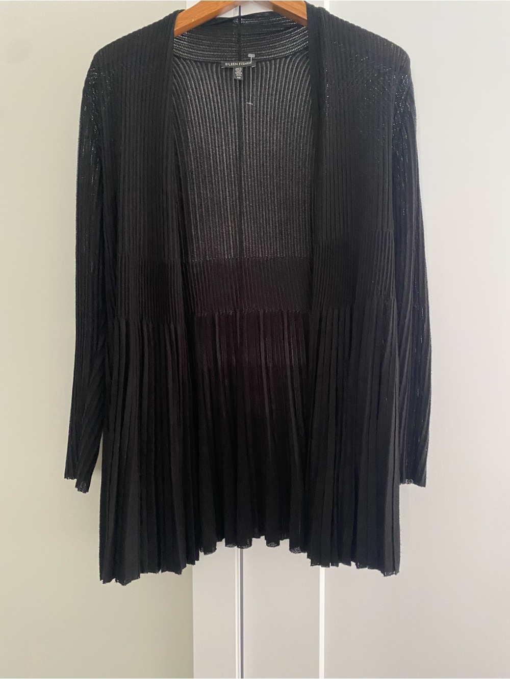 Eileen Fisher Black Pleated Open-Front Cardigan